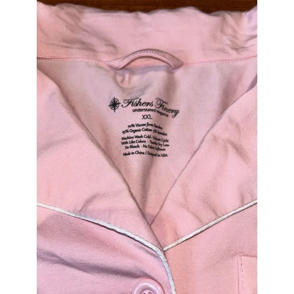 Fisher's Finery Pajama Top Button Up Pink Sz XXL PJ's Bamboo Cotton‎ Spandex